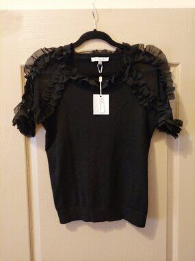 Sioni Milano Mesh Ruffle Short Sleeve Blouse Top